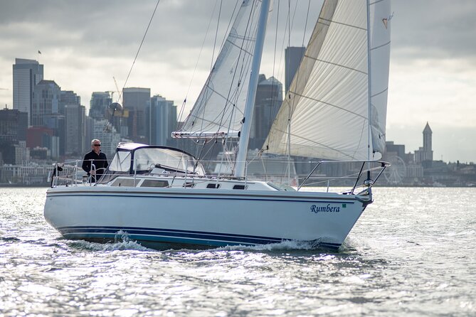 Guided Seattle Sailing Adventure from Bainbridge Island - The four-way view: Seattle, Rainier, the Olympics, and Baker