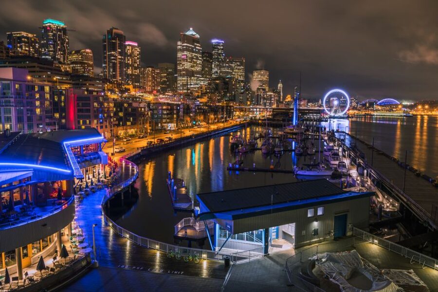 Seattle: Scenic Night Tour with Space Needle & Skywheel - Going up to the Space Needle